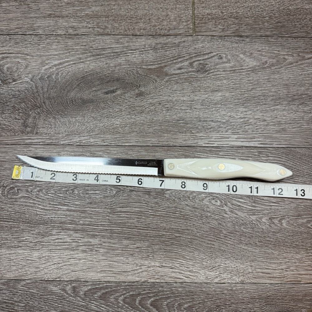CUTCO 1729 JG Meat CARVING KNIFE Serrated 7" Blade WHITE PEARL Swirl 12" USA - Picture 11 of 11